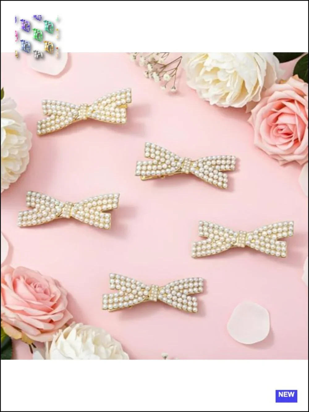 5-Piece Pearl Bow Hair Clips Set, Zinc Alloy Duckbill Claw Clips for All Hair